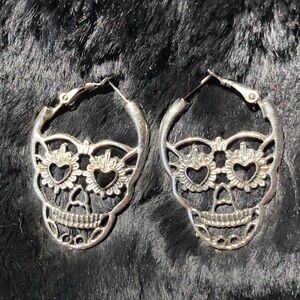 Silver Skull Hoop Earrings with Heart Eye Cutouts
